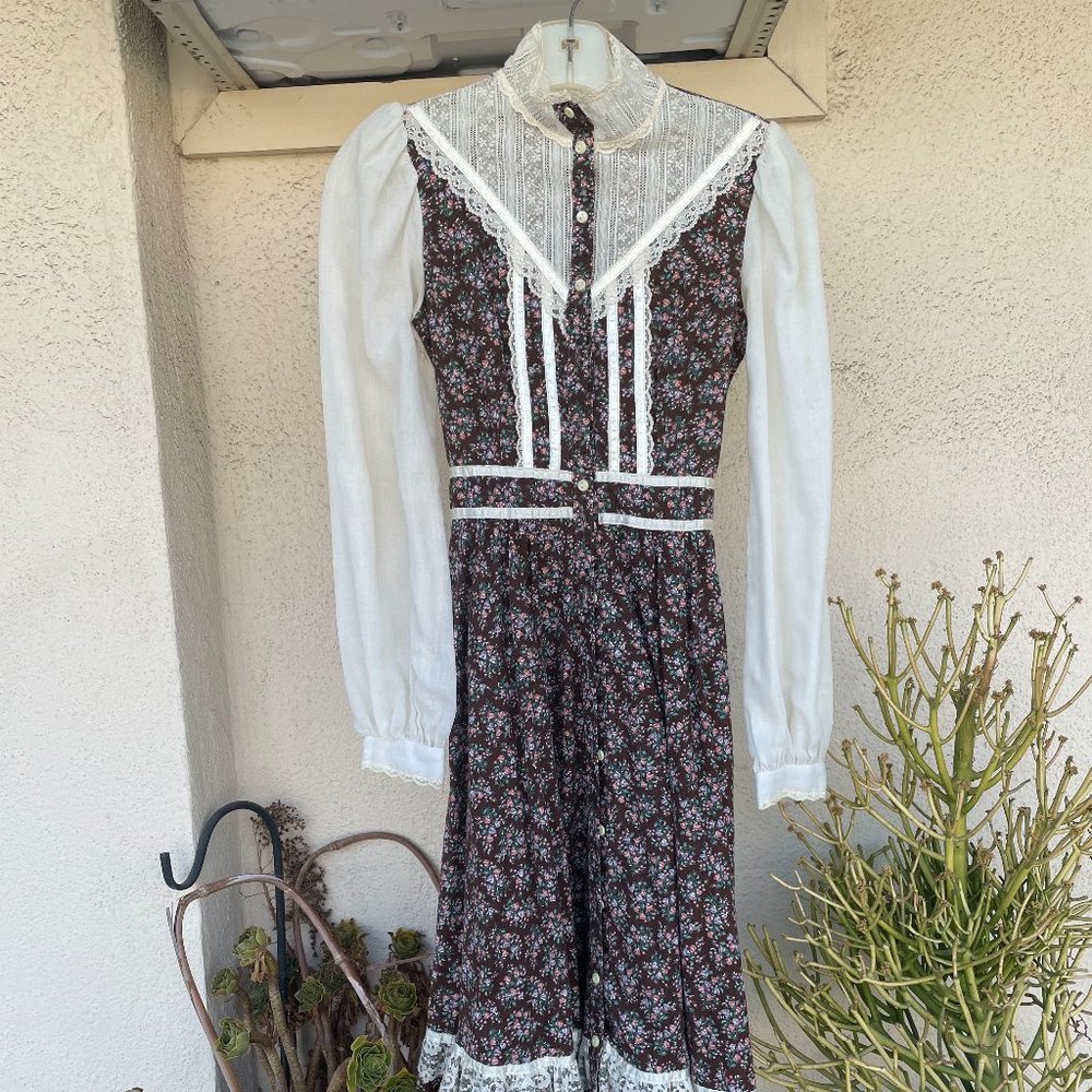 Gunne Sax brown floral dress XS